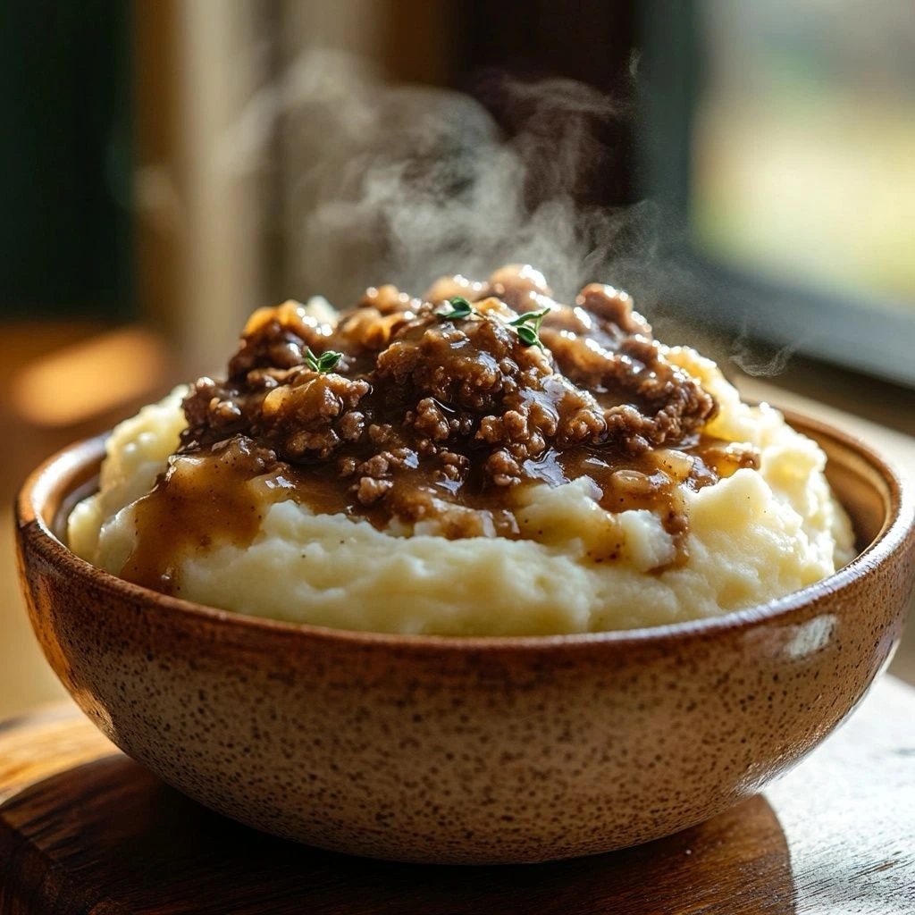 Beef and Gravy with Mashed Potatoes