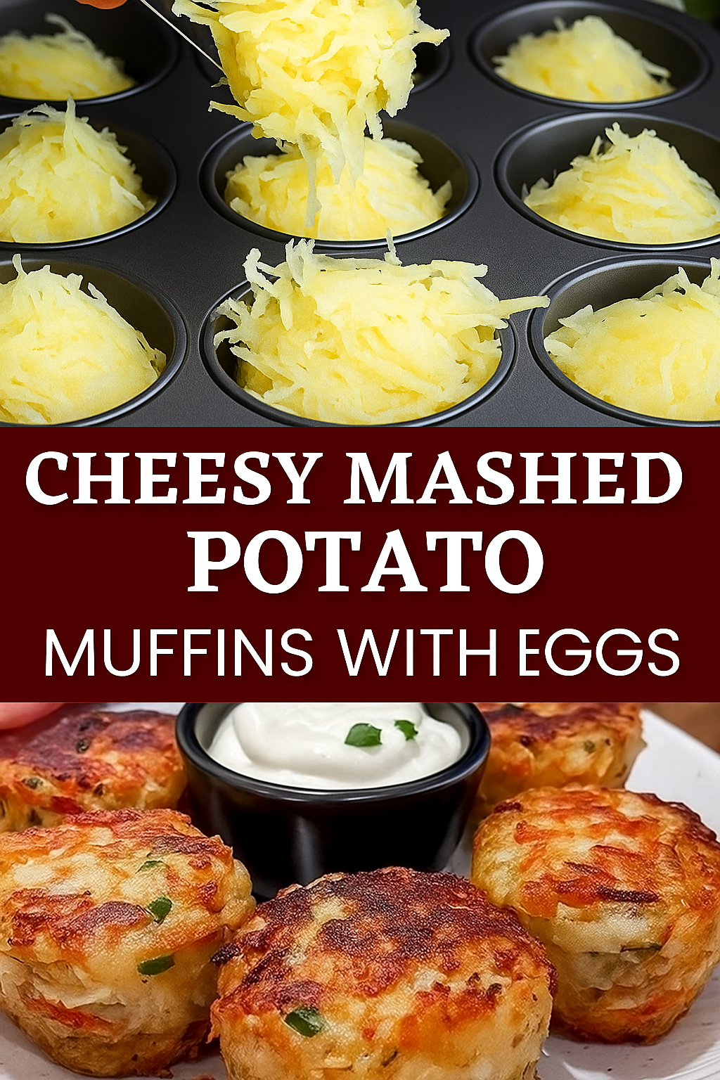 Cheesy Mashed Potato Muffins in muffin tin and on plate