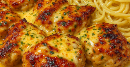 Creamy Garlic Butter Chicken & Linguine in Alfredo Sauce