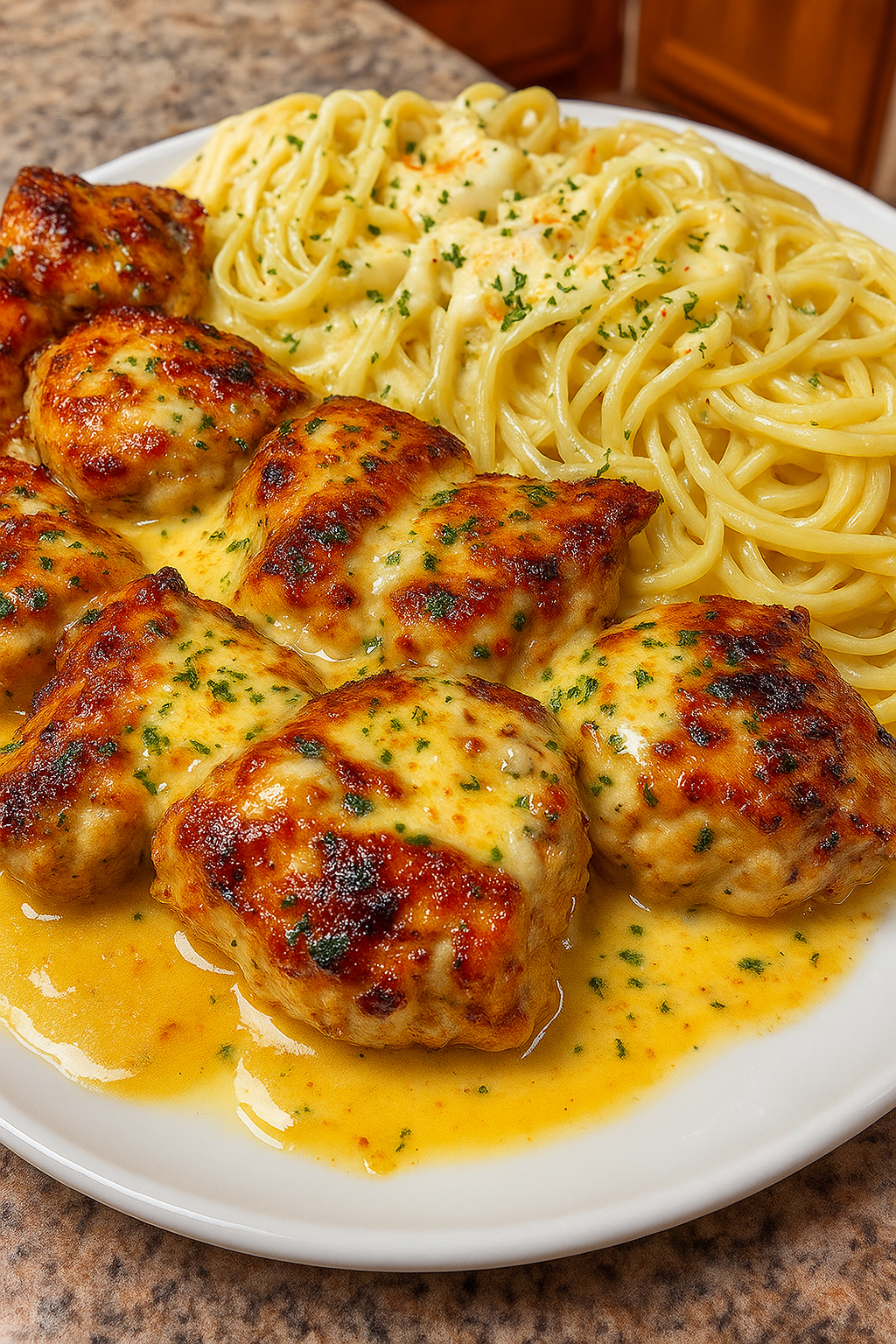 Creamy Garlic Butter Chicken & Linguine in Alfredo Sauce